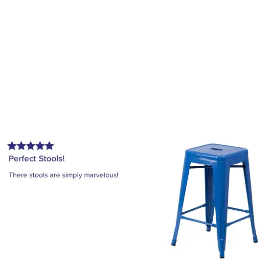 Merrick Lane Newark Series Backless Metal Stool with Square Seat for Indoor-Outdoor Use Blue {3}