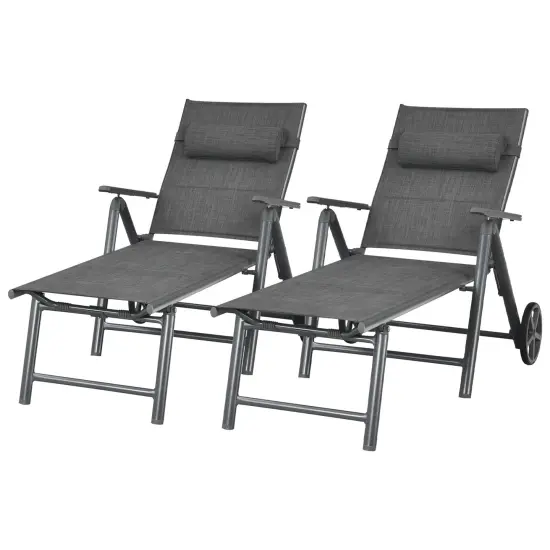 Costway2PCS Patio Reclining Chaise Lounge Padded Chair Aluminum Adjust Pillow {4}
