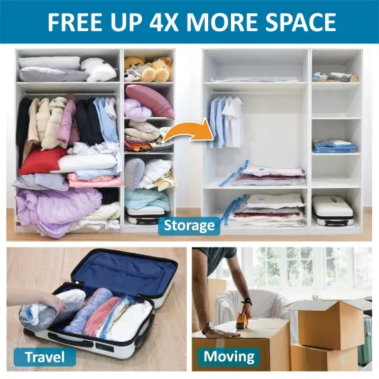 20 Pack Vacuum Storage Bags, Space Saver Bags (4 Jumbo/4 Large/4 Medium/4 Small/4 Roll) Compression Storage Bags for Comforters and Blankets, Vacuum Sealer Bags for Clothes Storage, Hand Pump Included {3}