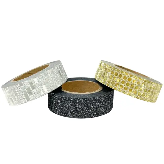 Wrapables Glitter and Shine Washi Tapes Decorative Masking Tapes (Set of 3) Onyx Glitz {2}