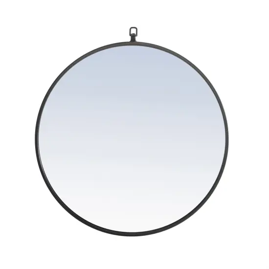 Metal frame Round Mirror with decorative hook 24 inch Black finish {1}