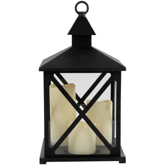 Northlight LED Candle Lantern with 3 Flameless Candles - 12.5" - Black {4}