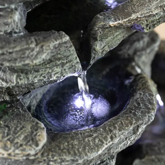 Cascading Electric Powered 5-Tier Rock Water Fountain 18" with LED Lights for Indoor and Outdoor Use {2}