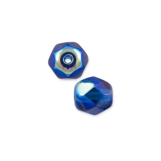 Czech Fire Polished Glass Round Beads 6mm Capri Blue AB (Package of 25) {1}