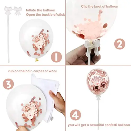 Rose Gold Cake Topper Decoration Set - Includes Happy Birthday Candles, Banner, Confetti Balloons, and Paper Fans for Rose Gold Theme Party Decor for Girls and Women&rsquo;s Birthday Parties {3}