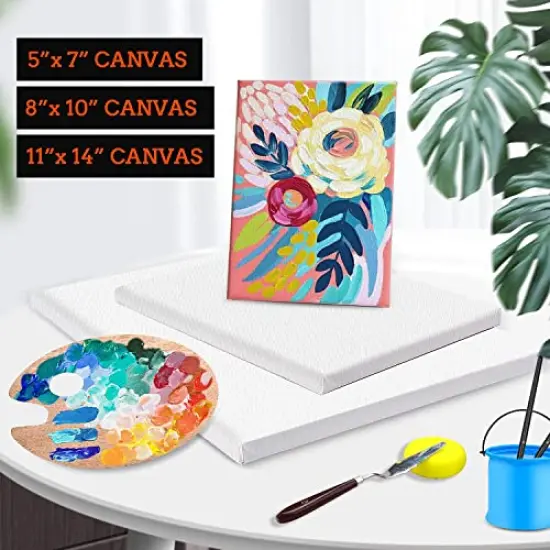 3 Pack Canvases for Painting with Multi Pack 11x14", 5x7", 8x10", Painting Canvas for Oil & Acrylic Paint {5}