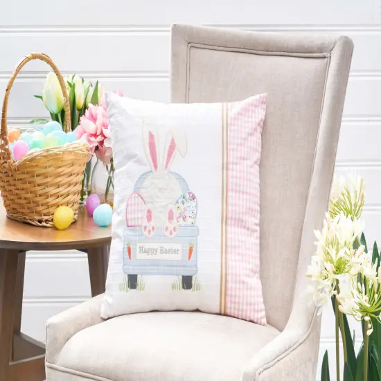 Happy Easter Spring Themed Bunny Eggs Embroidered Accent Throw Pillow, 18" x 18" {4}