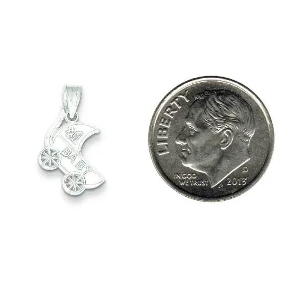 Sterling Silver #1 Baby Carriage Charm Pendant Jewelry 20mm x 13mm {2}