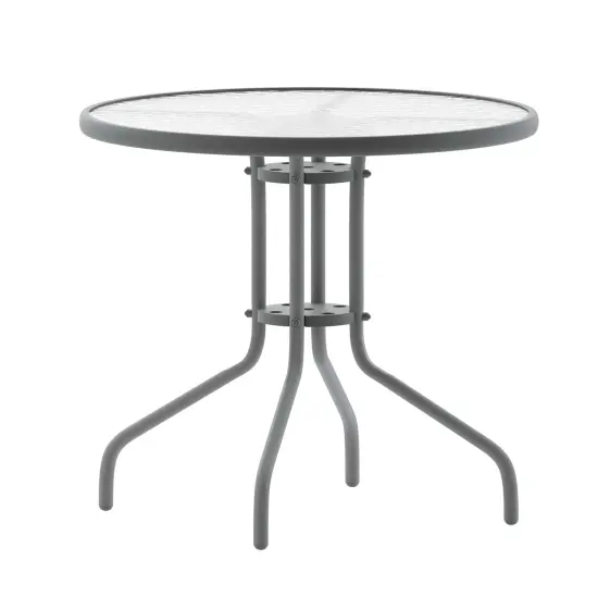 Emma and Oliver 31.5" Round Tempered Glass Metal Table with Smooth Ripple Design Top Clear/Bronze {6}