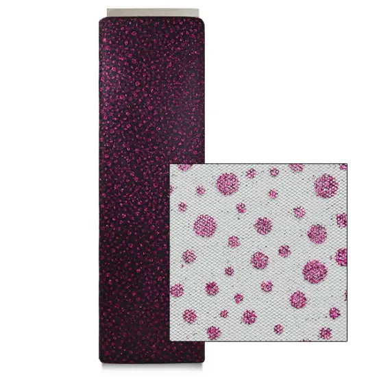 Premium Glitter Dots Tulle Fabric Bolt of 54" X25 Yards Black/Fuchsia {4}
