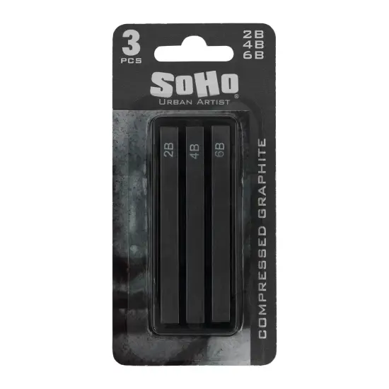 SoHo Urban Artist Compressed Graphite Sticks 2B, 4B and 6B, Pack of 3 - Premium Graphite Sticks for Drawing - Versatile & Smooth Gliding Artist Graphite - for Professionals, Students, and Artists {1}