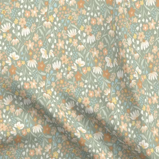 Various Fabrics by the Yard or Fat Quarter Floral Bloom Flowers Boho Meadow Woodlands Daisy Chain Sage Green Custom Printed Fabric by Spoonflower {5}