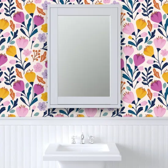 Peel & Stick Wallpaper 2FT Wide Crocus Bloom Whimsical Floral Modern Garden Botanical Purple Yellow Large Scale Custom Removable Wallpaper by Spoonflower {6}