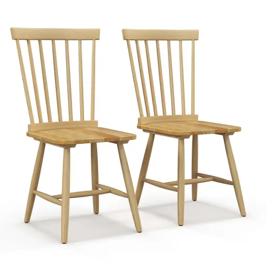 Costway Windsor Dining Chairs Set of 2 Armless Spindle Back Solid Rubber Wood Black/Natural {8}