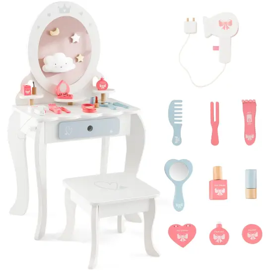 Costway Kids Vanity Set Makeup Table & Chair Sweet Accessories Included Storage Drawer {2}