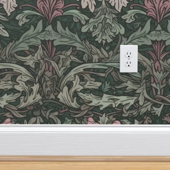 Peel & Stick Wallpaper 2FT Wide Green Victorian Baroque Rococo Damask Art Nouveau Acanthus Large Scale Classical Floral Botanical Custom Removable Wallpaper by Spoonflower {4}