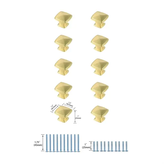 Marcel 1.2" Brushed Gold Square Knob Multipack (Set of 10) {6}