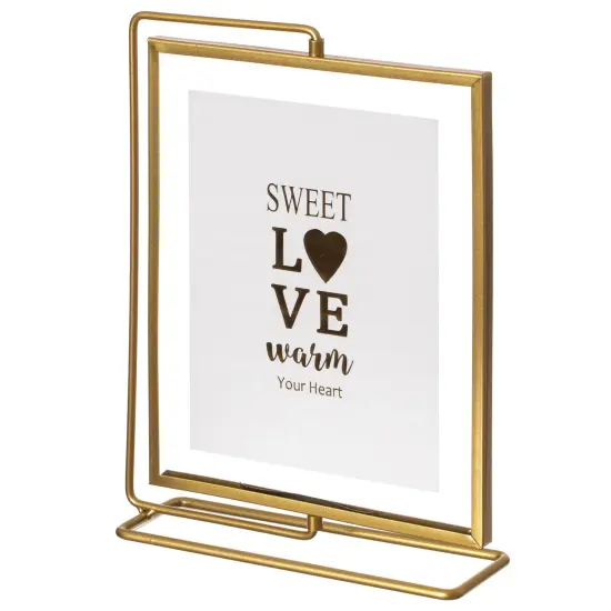 Gold Modern Metal Floating Tabletop Photo Frame with Glass Cover and Glass Cover and Free Spinning Stand {2}