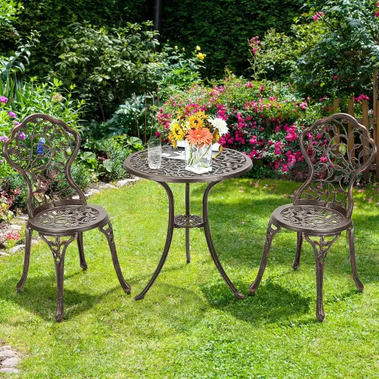 3 Pieces Cast Aluminum Bistro Set {6}