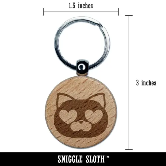 Round Cat Face Love Heart Eyes Engraved Wood Round Keychain Tag Charm {2}
