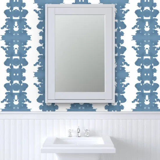 Peel & Stick Wallpaper 2FT Wide Inkblot Stripe Blue White Denim Large Scale Abstract Modern Custom Removable Wallpaper by Spoonflower {6}