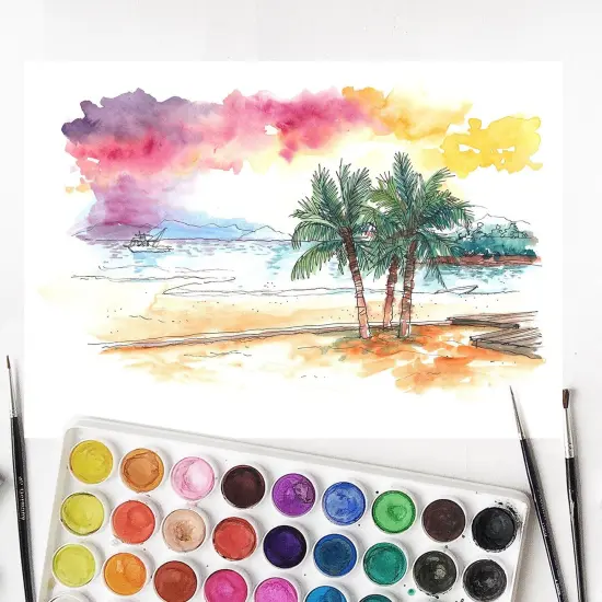 36 Color Watercolor Artist Paint Set with Plastic Palette Lid Case and Paintbrush - Watersoluable Cakes {6}