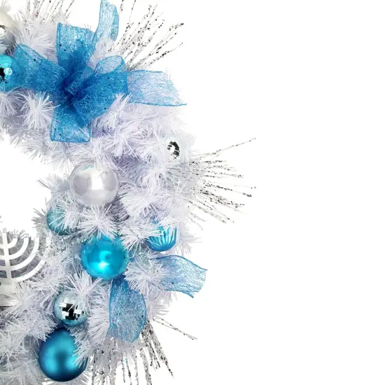 Northlight 24" Pre-Decorated Menorah Artificial White Pine Hanukkah Wreath {5}