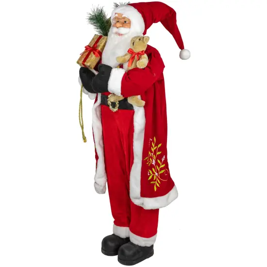 Northlight 48" Santa Claus with Teddy Bear and Gift Sack Standing Christmas Figure Red {5}