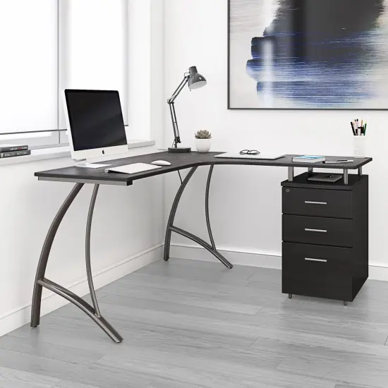 Techni Office Solutions 59" Espresso Brown Unique Techni Mobili Modern L-Shaped Computer Desk with Cabinet and Storage {6}