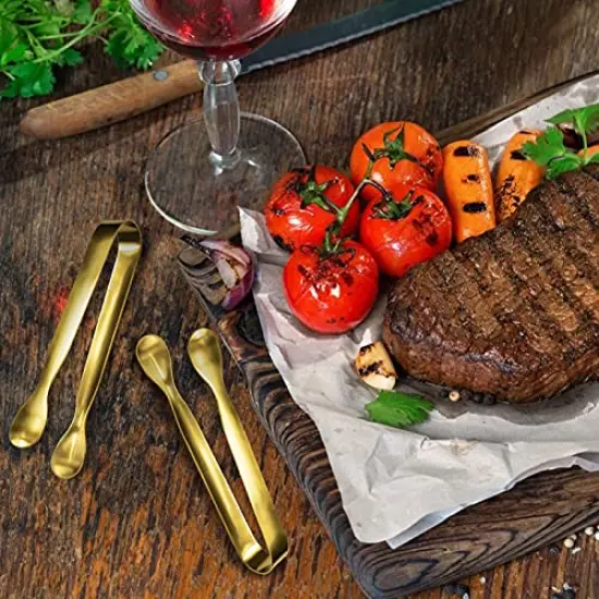 12 Pcs Serving Tongs, Small Serving Utensils for Parties Catering Gold Tongs, Food-Grade 304 Stainless Steel Mini Serving Tongs Appetizer Tongs for Tea Party Coffee Bar, 4" Sugar Tongs - Gold {4}