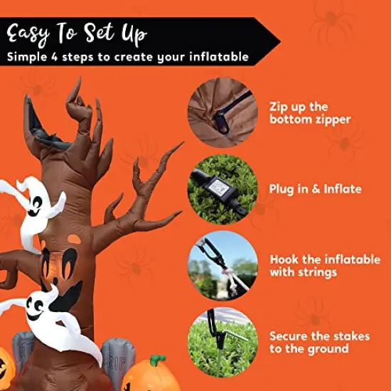 Joiedomi 8 FT Halloween Inflatable Scary Tree with Ghost, Pumpkin and Tombstone, Blow Up Inflatables with Build-in LEDs for Halloween Party Indoor, Outdoor, Yard, Garden, Lawn Decorations {3}