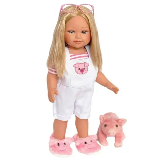 Little Piggy Denim Outfit with Mini Piglet and Slippers Fits 18 Inch Kennedy and Friends Dolls {1}