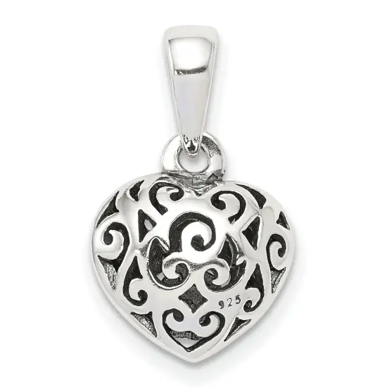 Sterling Silver Antiqued Puff Heart Pendant Charm Jewerly 13mm x 11mm {1}