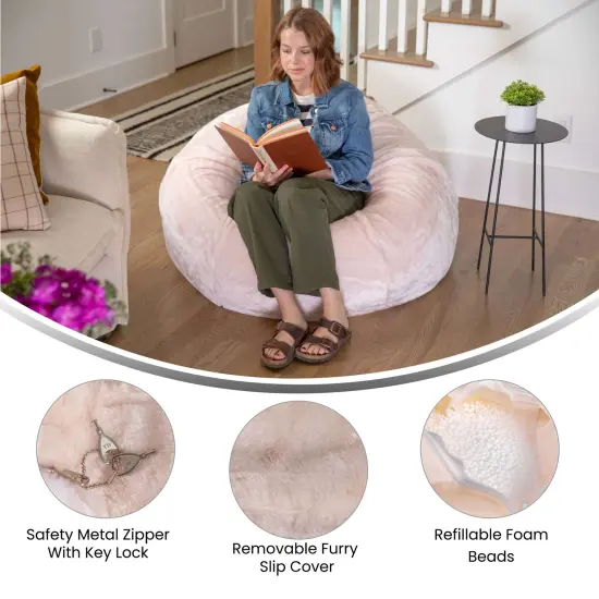Emma and Oliver Oversized Bean Bag Chair for Kids and Adults Blush Furry {2}