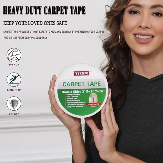 Double Sided Carpet Tape for Area Rugs Carpet Adhesive Removable Multi-Purpose Rug Tape Cloth for Hardwood Floors, Outdoor Rugs,2 Inch x 10 Yards, White {3}