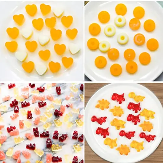 4 Pieces Gummy Molds with 2 Droppers, Non-stick Silicone Candy Molds Including Mini Dinosaur, Bear Shape, Hearts and Mini Donut, Set of 4 {5}