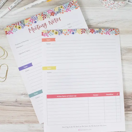 bloom daily planners Planning Pad, 8.5" x 11", Double Sided Meeting Notes, Floral Dots {2}