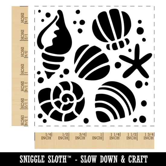 Seashells and Starfish Square Rubber Stamp for Stamping Crafting {1}