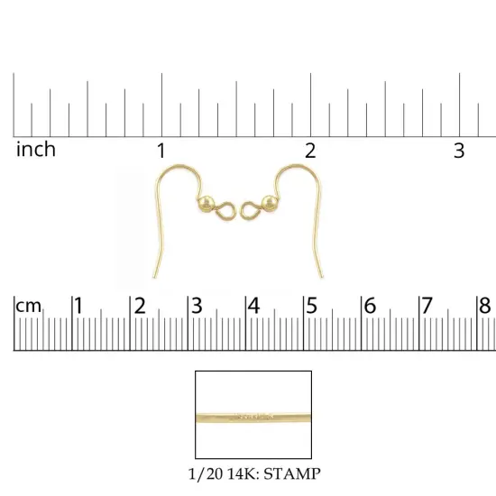 JewelrySupply Gold Filled Fish Hook Earring Wires with 3mm Bead (1 Pair of Gold Filled Earrings) {2}