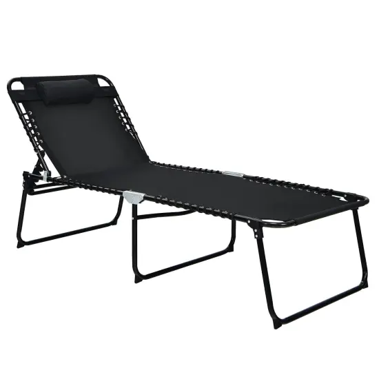4 Position Folding Lounge Chaise with Adjustable Backrest and Footrest Black {3}