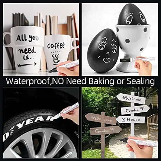 6 Pieces Black Paint Markers Pens - Single Color Permanent Oil-Based Metallic Paint Pen, Medium Tip, Quick Dry and Waterproof Marker for Rock, Stone, Wood, Plastic, Glass, Mugs, Fabric, Canvas {5}