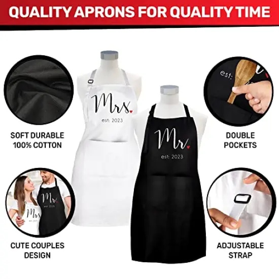 His and Her Aprons - Mr Mrs Established 2023 Couples Engagement Gift, Cute Bridal Shower Gift Anniversary Wedding Registry Items & Decoration, Housewarming Gifts For New Home Newlywed Gift {5}