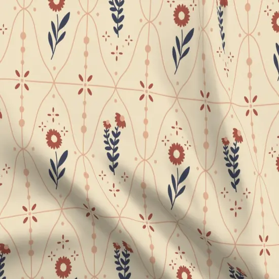 Various Fabrics by the Yard or Fat Quarter Rust Floral Scandi Flowers Traditional Minimal Navy Cream Large Scale Custom Printed Fabric by Spoonflower {5}