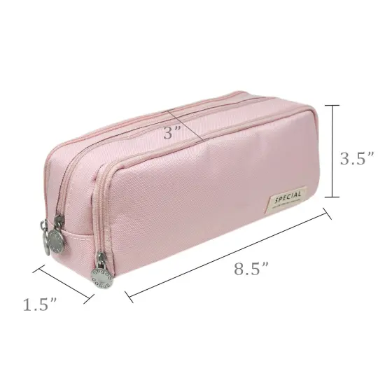 Wrapables Large Capacity Pencil Case, 3 Compartment Pencil Pouch for Stationery Pens Pink {2}