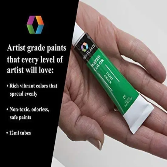 Watercolor Paint Set &ndash; Includes 13 Colors and 3 Brushes &ndash; Paint on Paper, Wood, Fabric, Ceramic & More | Portable and Washable | Great for Kids and Professional Artists {2}