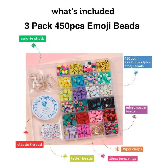 3 PACK - Incraftables Smiley Face Beads for Jewelry Making (22 Styles). Polymer Clay Bead Charms with Alphabet & Spacer Beads, Clasps & String. Cute Bracelets Smile, Heart, Flower & Fruit Beads {2}