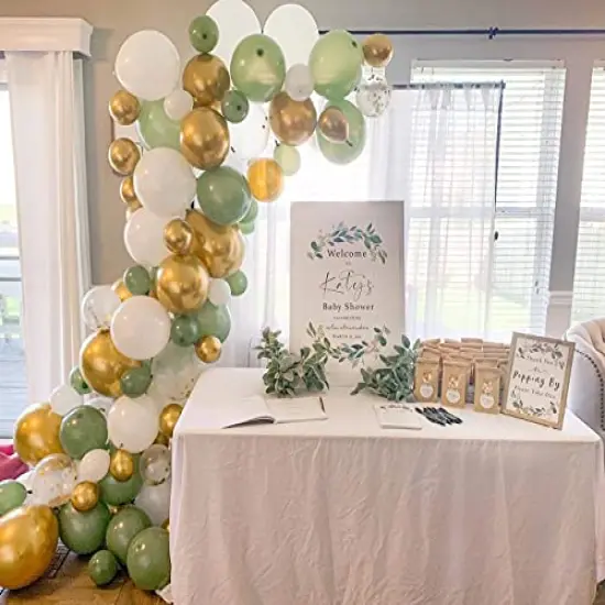 137PCS Sage Green Balloon Garland Arch Kit with White, Gold Confetti, Retro Green, and Gold Metallic Chrome Latex Balloons for Wedding, Birthday, and Baby Shower Decorations {2}