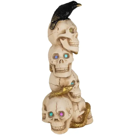 Northlight LED Lighted Skull Tower with Raven and Snake Halloween Decoration - 27.5" - Multicolor Beige {5}