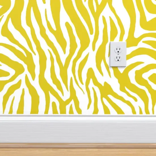 Peel & Stick Wallpaper 2FT Wide Chartreuse Stripe Bright Animal Print Yellow And White African Safari Tropical Jungle Custom Removable Wallpaper by Spoonflower {4}