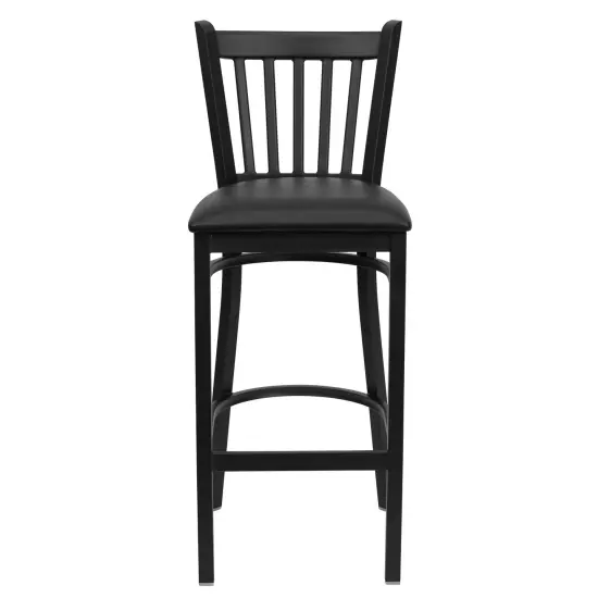 Emma and Oliver 2 Pack Vertical Back Metal Restaurant Barstool BlackVYL/BlackMetal {2}